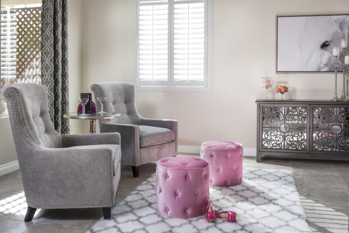 Dover pink living room with shutters